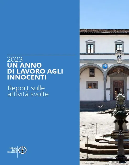 copertina della pubblicazione 2023. Un anno di lavoro agli Innocenti. Report sulle attività svolte