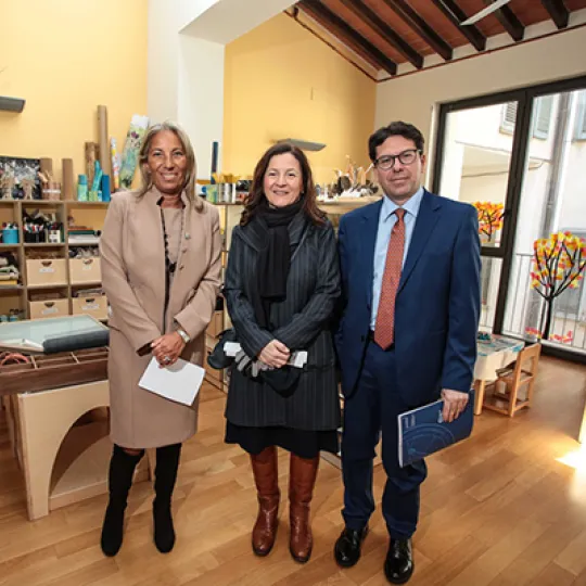 Maria Grazia Giuffrida e Giovanni Palumbo, rispettivamente presidente e direttore dell'Istituto degli Innocenti, all'inaugurazione del Polo per l'infanzia 0-6 Innocenti