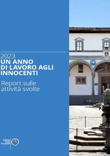 copertina della pubblicazione 2023. Un anno di lavoro agli Innocenti. Report sulle attività svolte